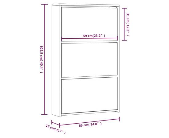 Pantofar cu oglindă, 3 niveluri, gri beton, 63x17x102,5 cm, 8 image