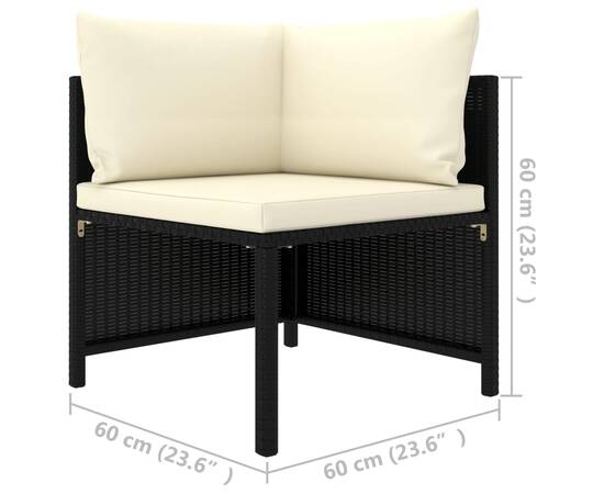 Canapea modulară cu pernă, colțar, negru, poliratan, 5 image
