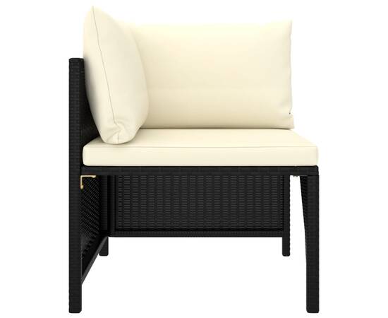 Canapea modulară cu pernă, colțar, negru, poliratan, 3 image