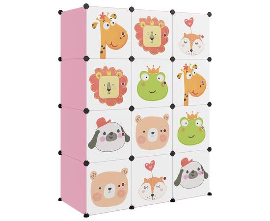 Dulap de depozitare cub pentru copii, 12 cuburi, roz, pp, 2 image