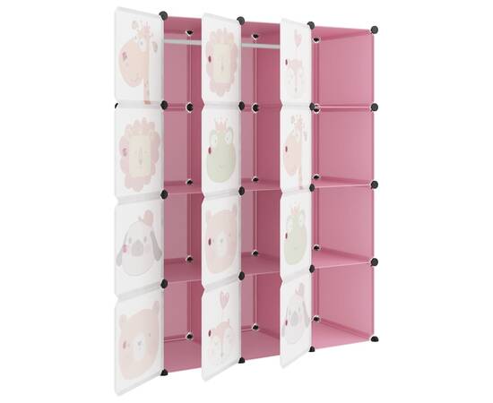 Dulap de depozitare cub pentru copii, 12 cuburi, roz, pp, 6 image