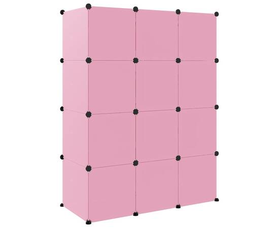 Dulap de depozitare cub pentru copii, 12 cuburi, roz, pp, 5 image