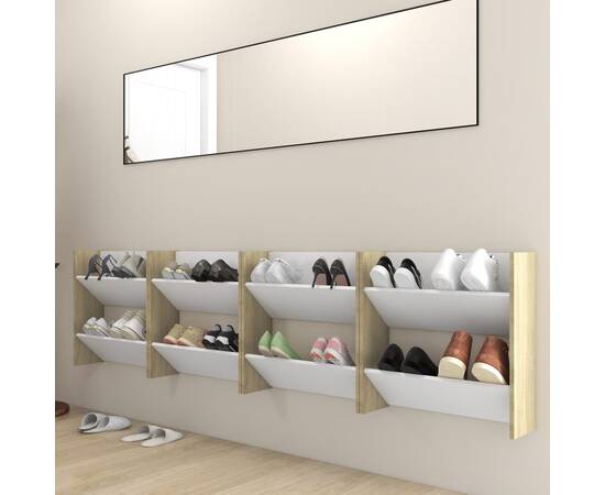 Pantofare de perete, 4 buc., alb&stejar sonoma, 60x18x60 cm pal, 3 image