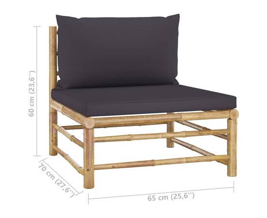 Set mobilier de grădină, perne gri închis, 3 piese, bambus, 8 image