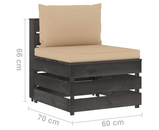 Canapea de mijloc modulară cu perne, gri, lemn impregnat, 6 image