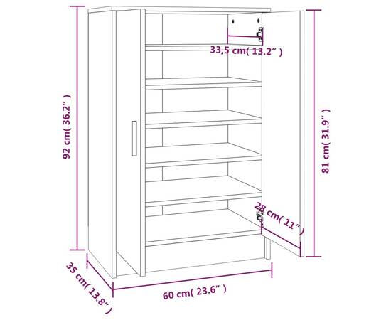 Pantofar, gri sonoma, 60x35x92 cm, lemn prelucrat, 8 image