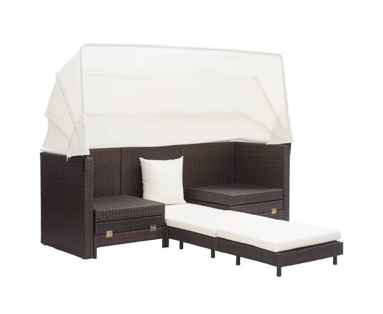 Canapea extensibilă cu 3 locuri, cu acoperiș poliratan, maro, 3 image
