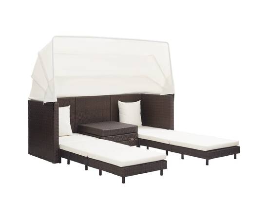 Canapea extensibilă cu 3 locuri, cu acoperiș poliratan, maro, 2 image