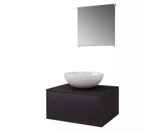 Set mobilier baie 4 piese cu chiuvetă și robinet incluse, negru, 3 image