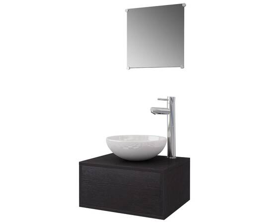 Set mobilier baie 4 piese cu chiuvetă și robinet incluse, negru, 2 image