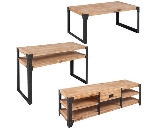 Set mobilier de sufragerie, 3 piese, lemn masiv de acacia, 2 image