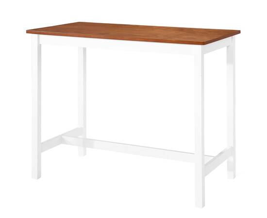 Set masă și scaune de bar, 5 piese, lemn masiv, maro și alb, 3 image