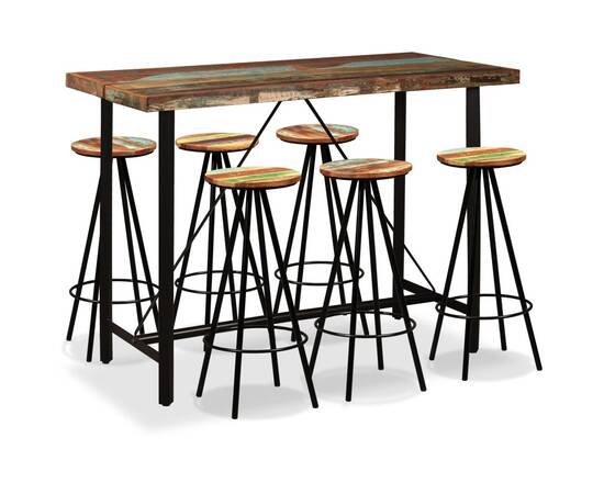 Set mobilier de bar, 7 piese, lemn masiv reciclat