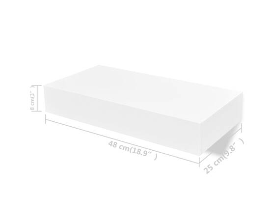 Rafturi de perete suspendate cu sertare, 2 buc., alb, 48 cm, 6 image