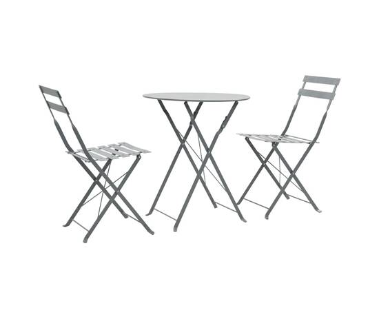 Set mobilier bistro, 3 piese, gri, oțel