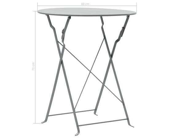 Set mobilier bistro, 3 piese, gri, oțel, 9 image