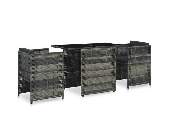 Set mobilier de bistro cu perne, 3 piese, gri, poliratan