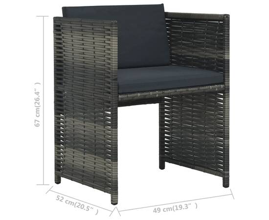 Set mobilier de bistro cu perne, 3 piese, gri, poliratan, 11 image