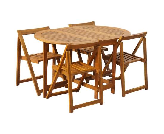 Set mobilier de exterior pliabil, 5 piese, lemn masiv de acacia, 2 image