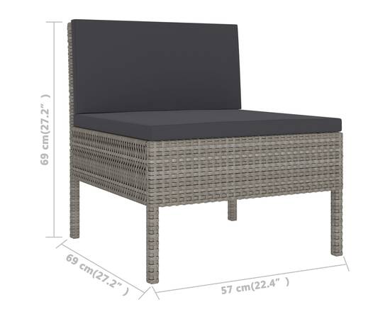 Set mobilier de grădină cu perne, 5 piese, gri, poliratan, 6 image