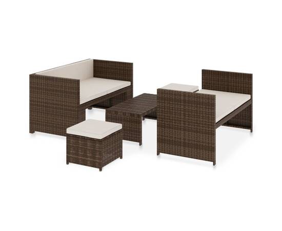 Set mobilier de grădină cu perne, 5 piese, maro, poliratan, 2 image