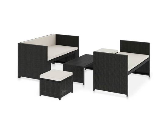 Set mobilier de grădină cu perne, 5 piese, negru, poliratan, 2 image