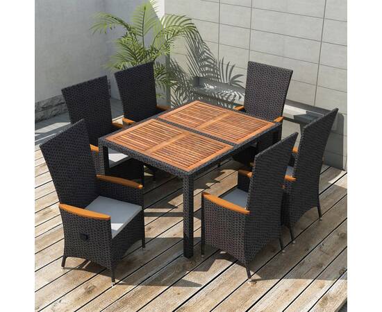 Set mobilier de exterior 7 piese negru poliratan lemn de acacia