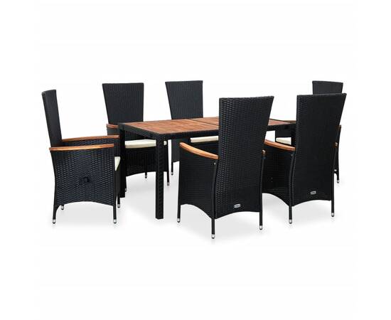 Set mobilier de exterior 7 piese negru poliratan lemn de acacia, 2 image