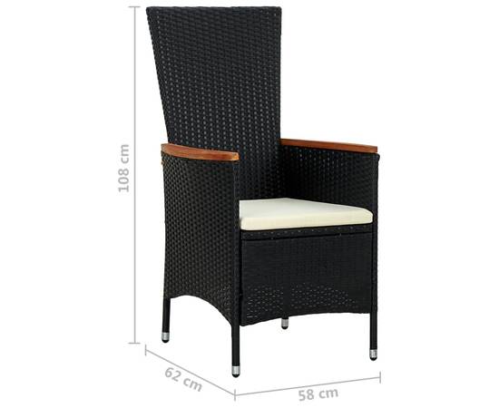 Set mobilier de exterior 7 piese negru poliratan lemn de acacia, 11 image