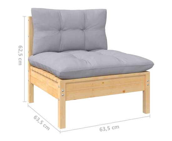 Set mobilier de grădină cu perne gri, 7 piese, lemn de pin, 8 image