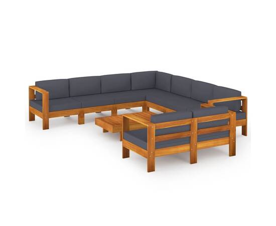 Set mobilier grădină perne gri închis, 9 piese, lemn acacia, 2 image