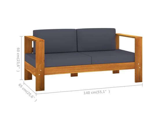 Set mobilier grădină perne gri închis, 9 piese, lemn acacia, 10 image