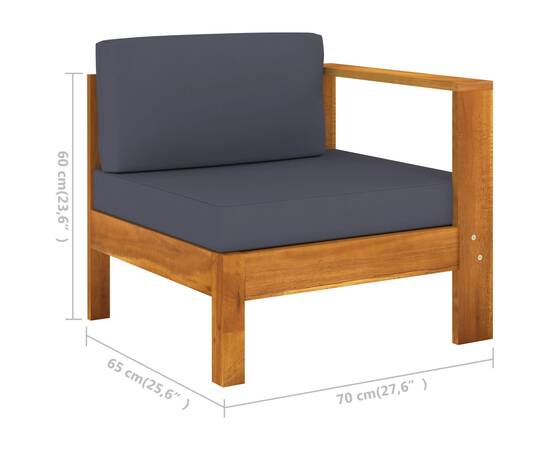 Set mobilier grădină perne gri închis, 9 piese, lemn acacia, 8 image