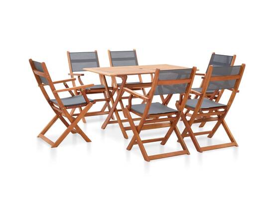 Set mobilier de exterior, 7 piese, gri, lemn masiv de eucalipt