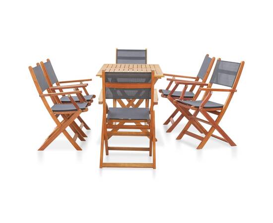 Set mobilier de exterior, 7 piese, gri, lemn masiv de eucalipt, 2 image