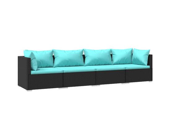 Set mobilier de grădină cu perne, 4 piese, negru, poliratan, 2 image