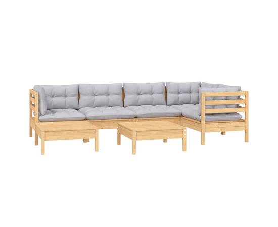 Set mobilier de grădină cu perne, 7 piese, gri, lemn masiv pin, 3 image