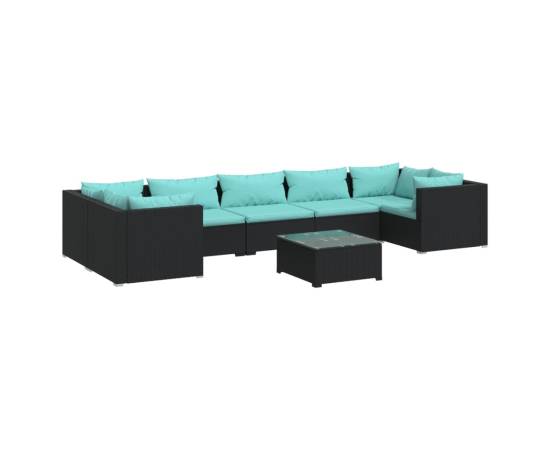 Set mobilier de grădină cu perne, 8 piese, negru, poliratan, 2 image