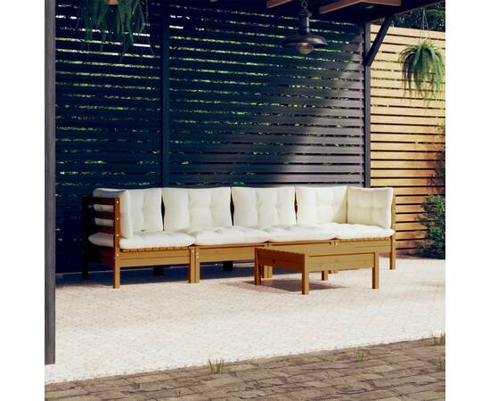 Set mobilier grădină cu perne, 5 piese, lemn masiv de pin
