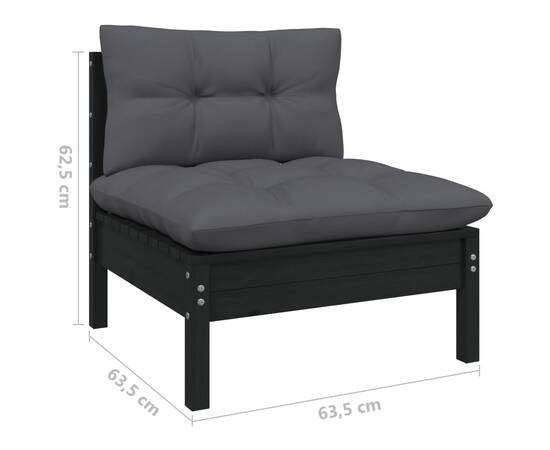 Set mobilier grădină cu perne, 7 piese, negru, lemn de pin, 8 image