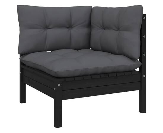 Set mobilier grădină cu perne, 7 piese, negru, lemn de pin, 7 image