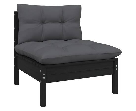 Set mobilier grădină cu perne, 7 piese, negru, lemn de pin, 5 image