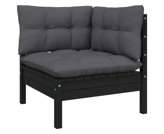 Set mobilier grădină cu perne, 7 piese, negru, lemn de pin, 4 image