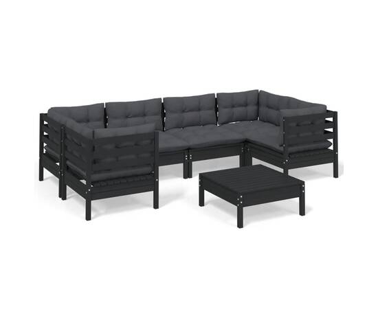 Set mobilier grădină cu perne, 7 piese, negru, lemn de pin, 2 image