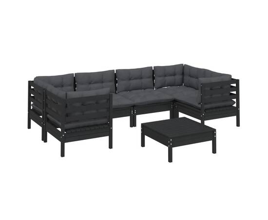 Set mobilier grădină cu perne, 7 piese, negru, lemn de pin, 3 image