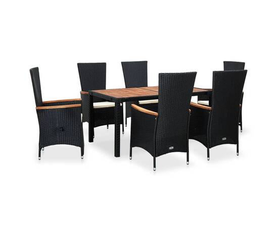 Set mobilier de exterior 7 piese negru poliratan lemn acacia, 2 image