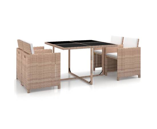 Set mobilier de exterior cu perne, 5 piese, bej, poliratan