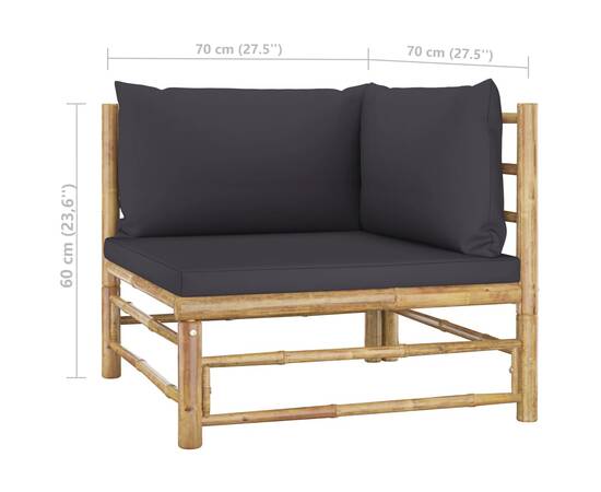 Set mobilier de grădină, 7 piese, perne gri închis, bambus, 11 image