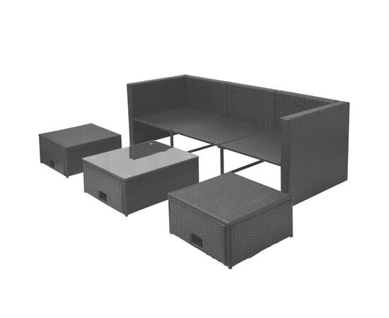 Set mobilier de grădină cu perne, 4 piese, negru, poliratan, 6 image