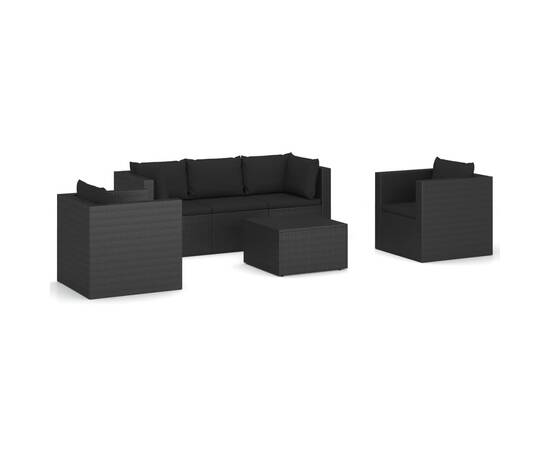 Set mobilier de grădină cu perne, 4 piese, negru, poliratan, 2 image